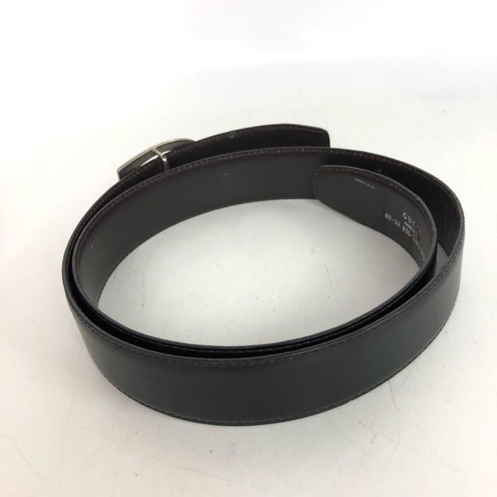 Used GUCCI Silver G Logo Buckle Black Leather Belt Business