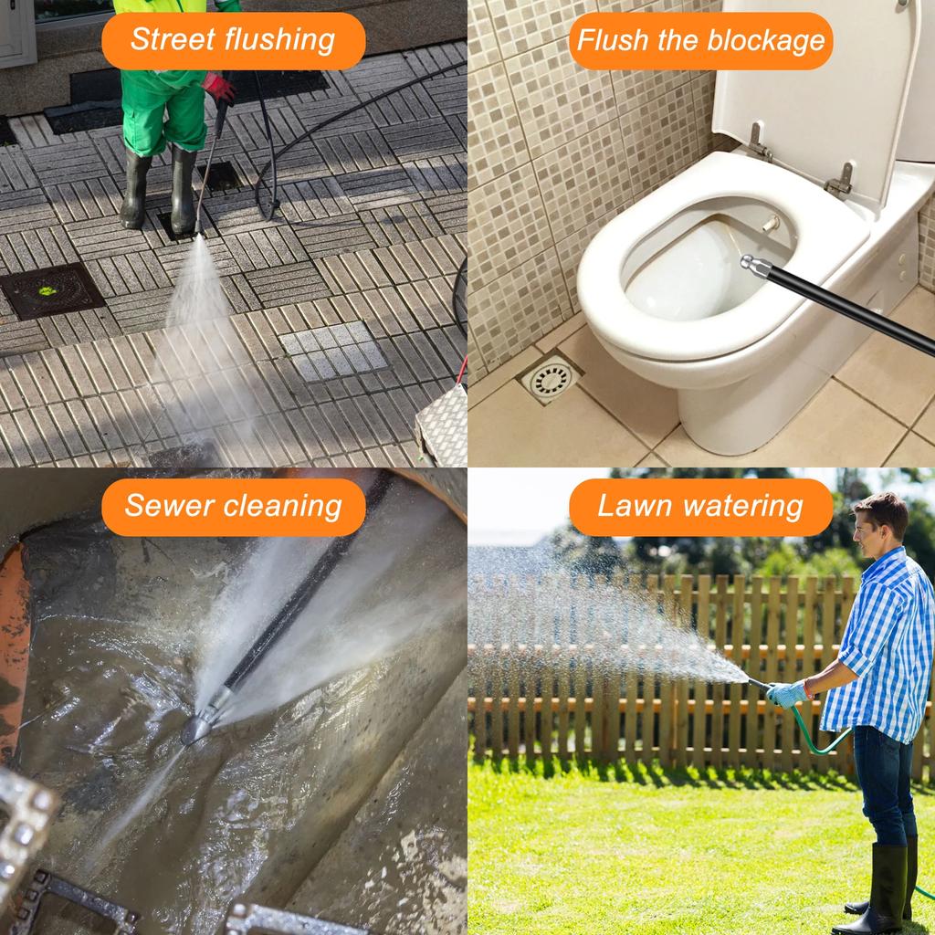 6Pcs Sewer Jet Nozzle Kit 5000PSI Max Stainless Steel Sewer Cleaning Jetter Nozzle Durable 1/4inch NPT Pipe Connecting Nozzle