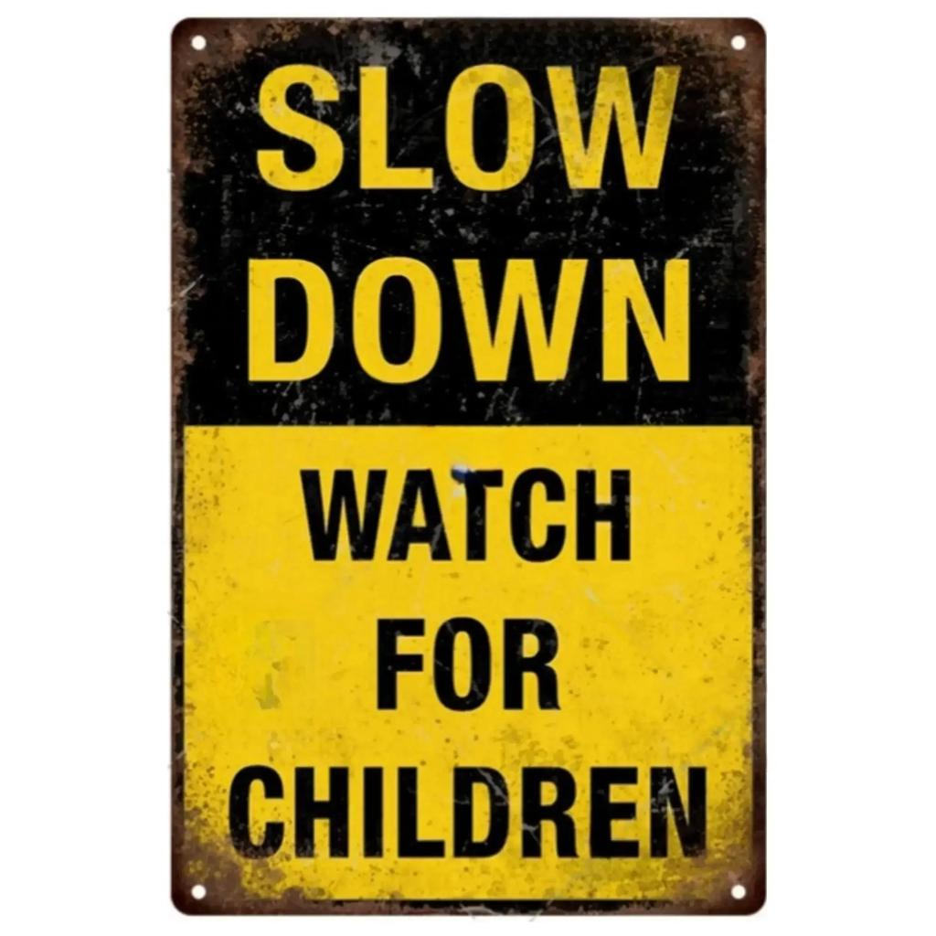 Vintage Tiki-inspiriertes Retro-Metallschild mit Vorsicht – „Warning Children Video“, für Männerhöhle, Garage und Türwandkunst