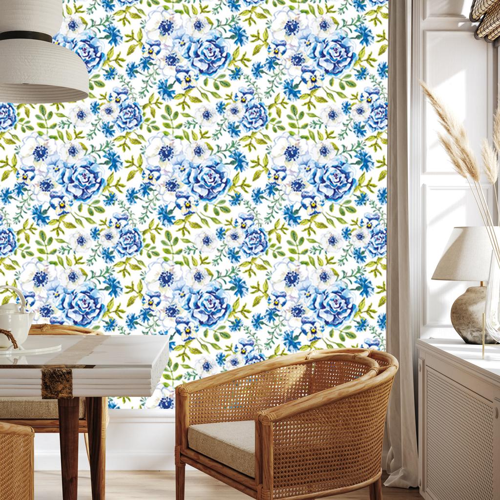 Wallpaper Roses, buttercups, cornflowers and pansies for the living room and bedroom 50x1000