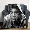 Famous Rock Singer Black‑White Portrait Print Flannel Throw Blanket Soft Plush Blanket for Sofa Couch Bedroom Music Fan Home Decor