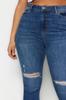 Women's Style Plus Size Dark Blue High Waist Destroy Detailed Stretchy Skinny Jeans