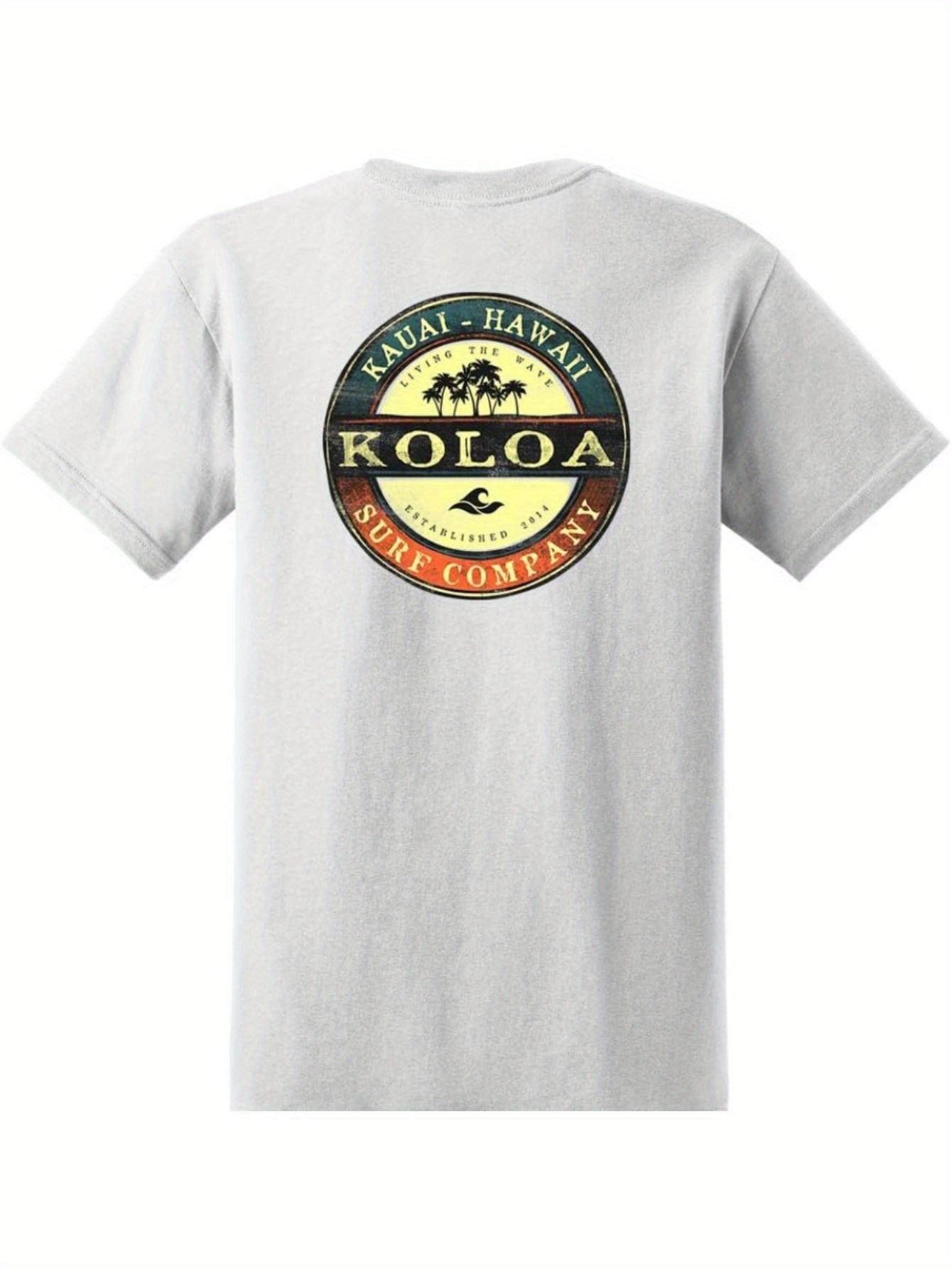 Koloa Surf Co. Heavyweight 100% Cotton T-shirt - 180gsm Breathable Crew Neck Short Sleeve with Ol Koloa Logo & Palm Tree Design S