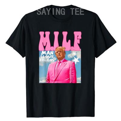 M.I.L.F Man I Love Felons Funny Pink 2024 Election T-Shirt Men's Fashion Humorous Campaign Tee Summer Clothes