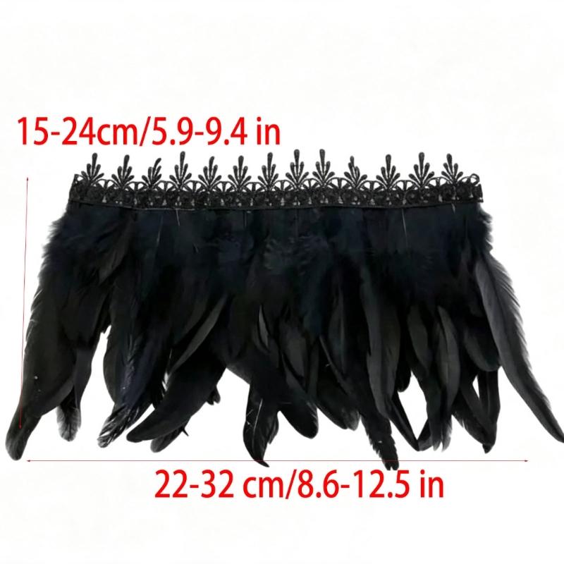 Feather Costume Neck Accessory with Lace Trim, Cosplay Capes Shoulder Wrap, Gothic Pull-On Collar for Party Photos and Stage Styling Appeal