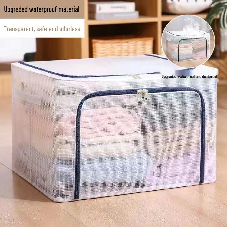 Steel Frame Waterproof Clothes Storage Box - Large Transparent Moisture-Proof Organizer for Quilts