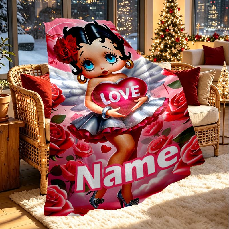 Custom Name Personalized Betty Boop Print Blanket, Home Decor, Bedroom, Sofa, Camping, Couch, Gifts for Birthday Christmas