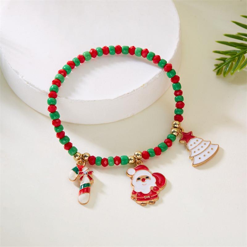 Christmas Bead Bracelet For Women With Santa Snowman Charms In Festive Gift Box