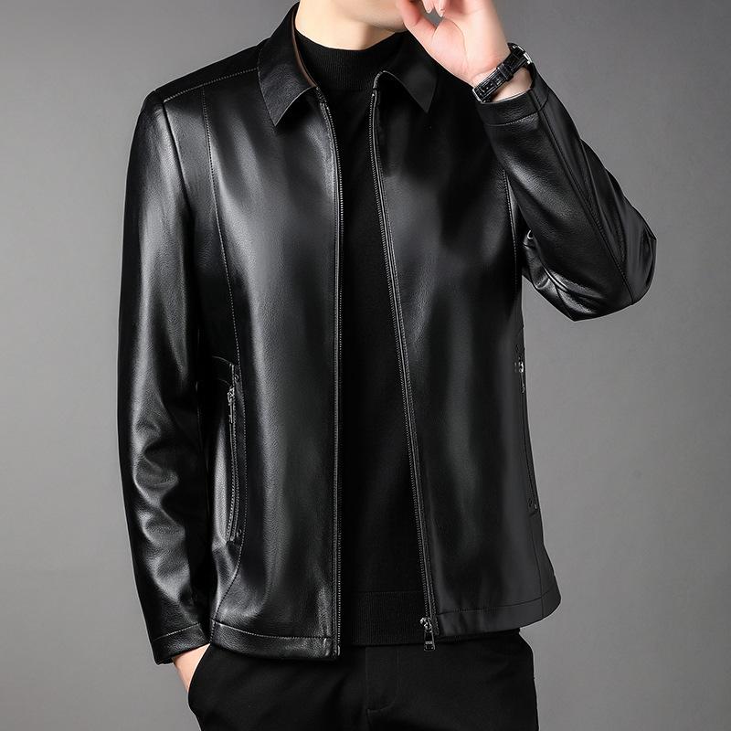 Men's Leather Jacket Men's Autumn New Style Oil Leather Middle-aged Fashion Business Lapel PU Leather Handsome Men's Jacket Trend