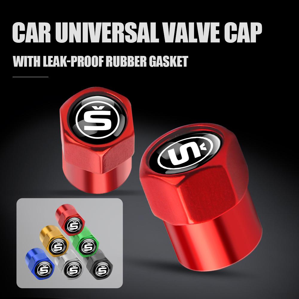 2025 New 4Pcs Car Emblem Tire Valve Covers Dust Caps For Skoda S VRS VII Octavia Superb A5 A7 3 Kodiaq Fabia Rapid Kamiq Yeti Ka