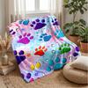 Colorful Paw Prints Blanket Personalized Name Flannel Blanket Soft Cozy Plush Throw for Sofa Bed Lightweight Home Decor