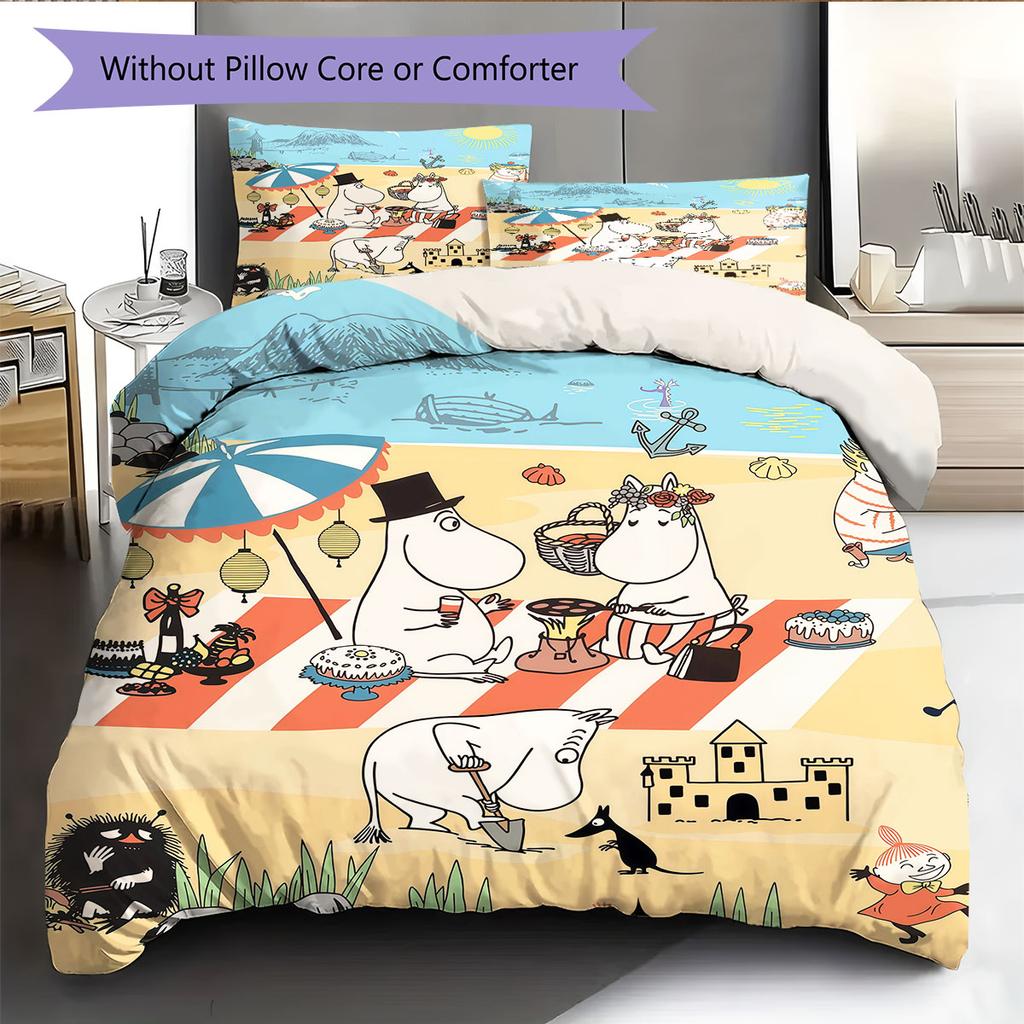 Moomins Bedding Quilt Set Quilt Cover Pillowcase Home Decoration Birthday Gift (1 * Duvet Cover + 2 * Pillowcase, Without Core)