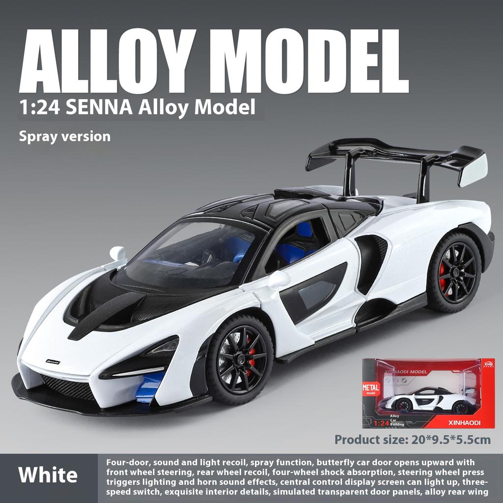 1/24 McLaren Senna Spray Sports Car Model Simulation Sound and Light Car Model Ornament Boy Gift Halloween Toys