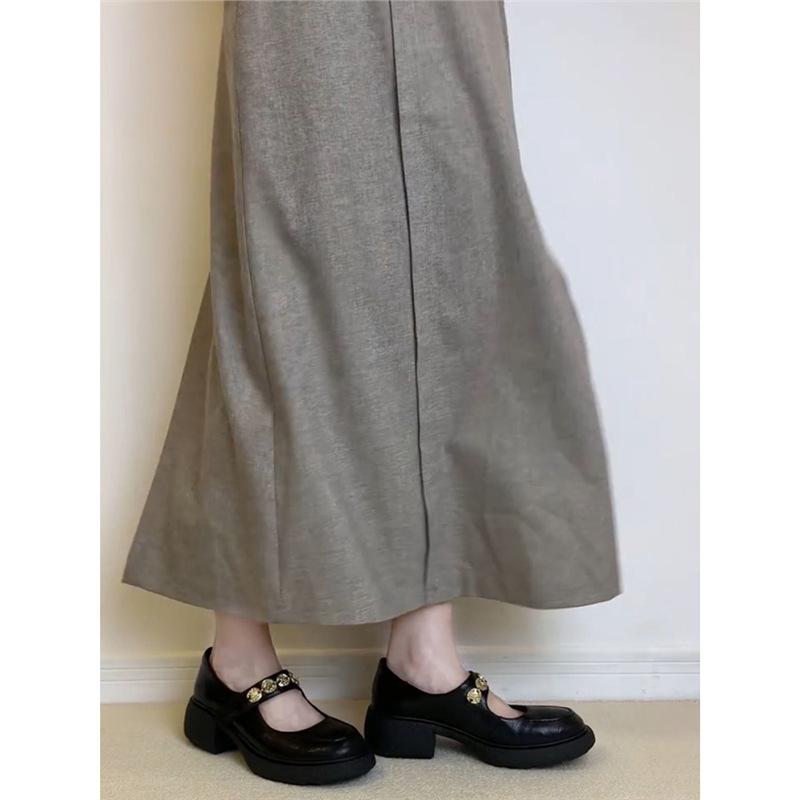 Sheepskin~ Genuine Leather Retro Thick-soled Word with Round Head Mary Jane Shoes Women's Soft Leather Soft-soled Small Leather Shoes Shallow Sin