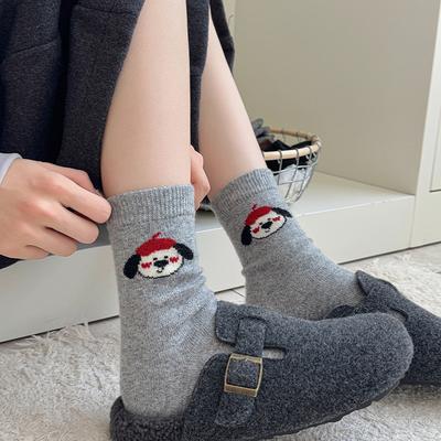 Red Hat Welpensocken aus Wolle, Dicke und warme Wadenlange Socken, Dicke Socken, Cartoon Knochenlose Socken