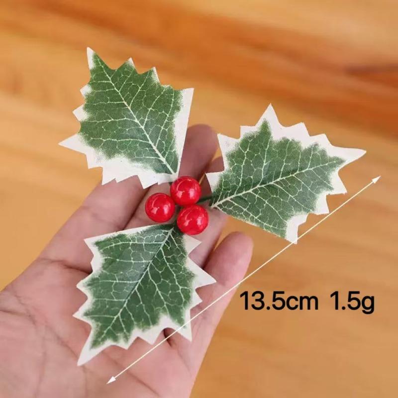 10 Stück Künstliche Stechpalmenbeeren mit grünen Blättern DIY Weihnachts-Kranz Hochzeitsblumen Geschenke Weihnachten Neujahr Festival Dekorationen