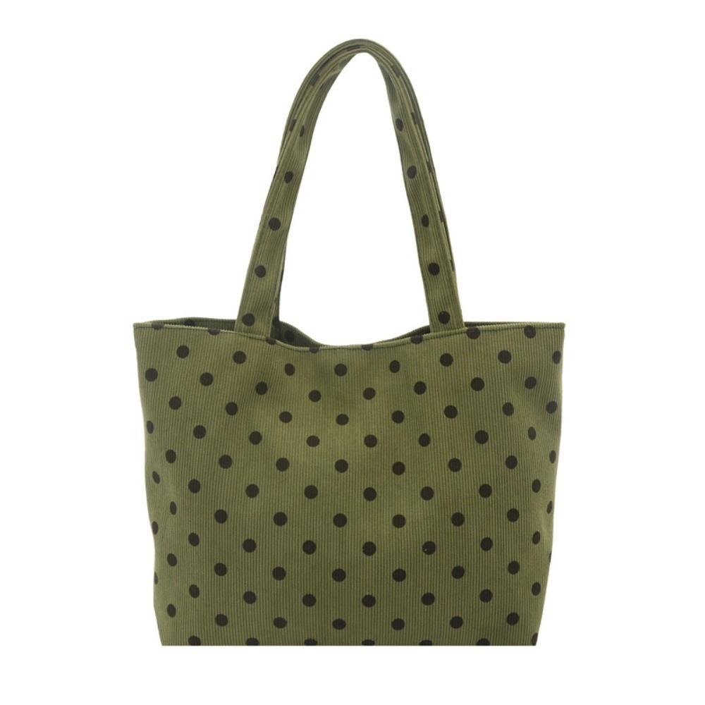 

Spacious Open Design Polka Dot Printed Handbag Exquisite Shopping Tote Vintage Shoulder Bag Travel зелёный