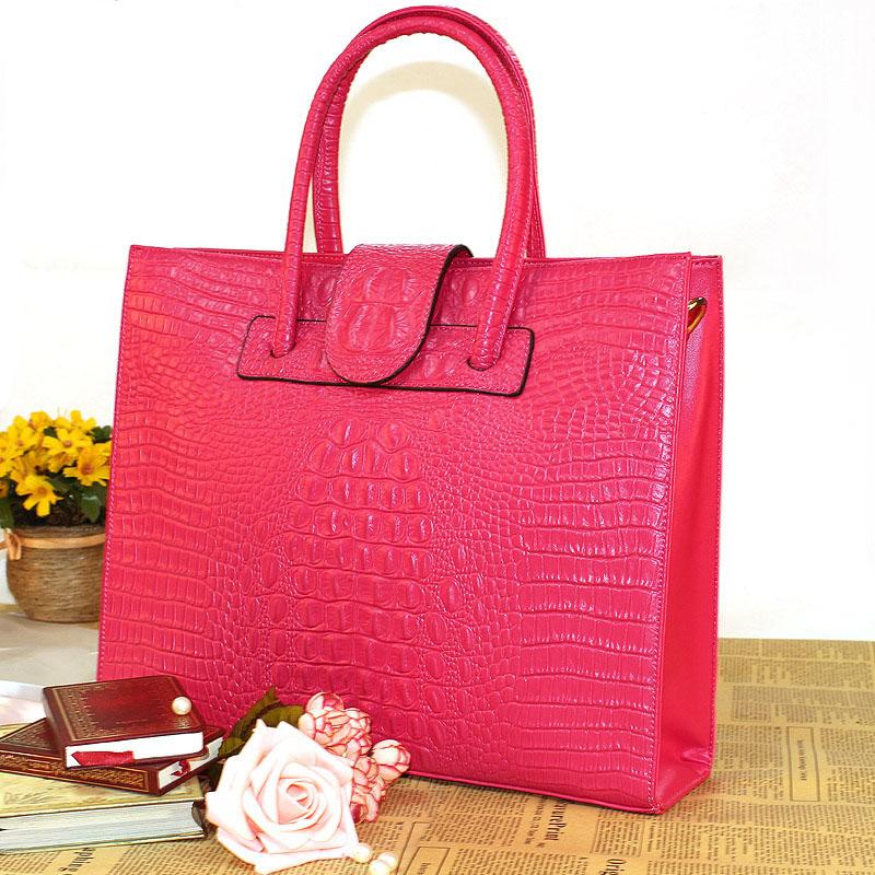 VEZFAA Nuevos Bolsos de Mano de Lujo para Mujer con Patrón de Cocodrilo de Cuero Genuino, Bolsos de Hombro de Cuero Genuino para Mujer, Bolsos de Negocios para Ordenador