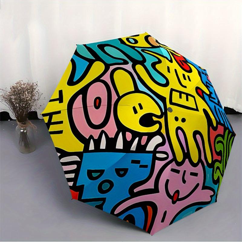 1pc Graffiti Art Auto Open/close, All-Season Portable Folding Umbrella for Women & Men, Travel, Everyday, Formal Events - Compact Luxury Parasol, Outd