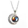 1Pc Tai Chi Star Moon Necklace, Retro Punk Carved Skull Alloy Chain Sweater Accessory