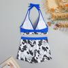 Women's Paneled Printed Swimsuit Ladies Split Boxer High Waist Swimsuit Two-Piece Set