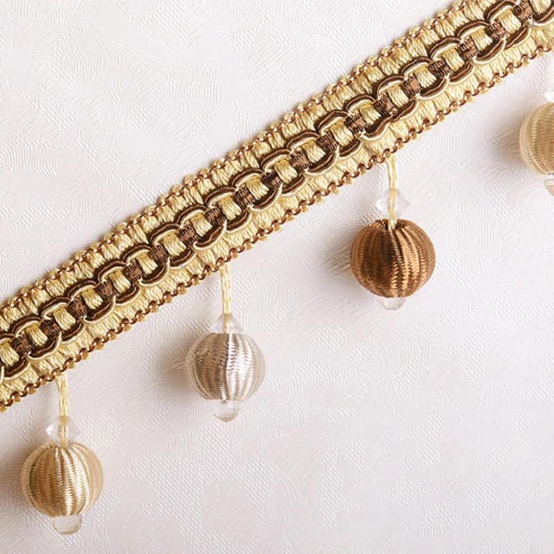5.5M Curtain Sewing Tassel Fringe Lace Crystal Beads Weave Ball Trim Upholstery Home Decor Elegant Delicate Curtain Accessories