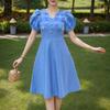 ZANZEA Women Casual V-Neck Short Sleeve Patchwork Print A-line Dress