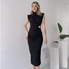 2024 Summer European & American Style Ruffle Sleeve Bodycon Dress with Semi-High Neck for Women.