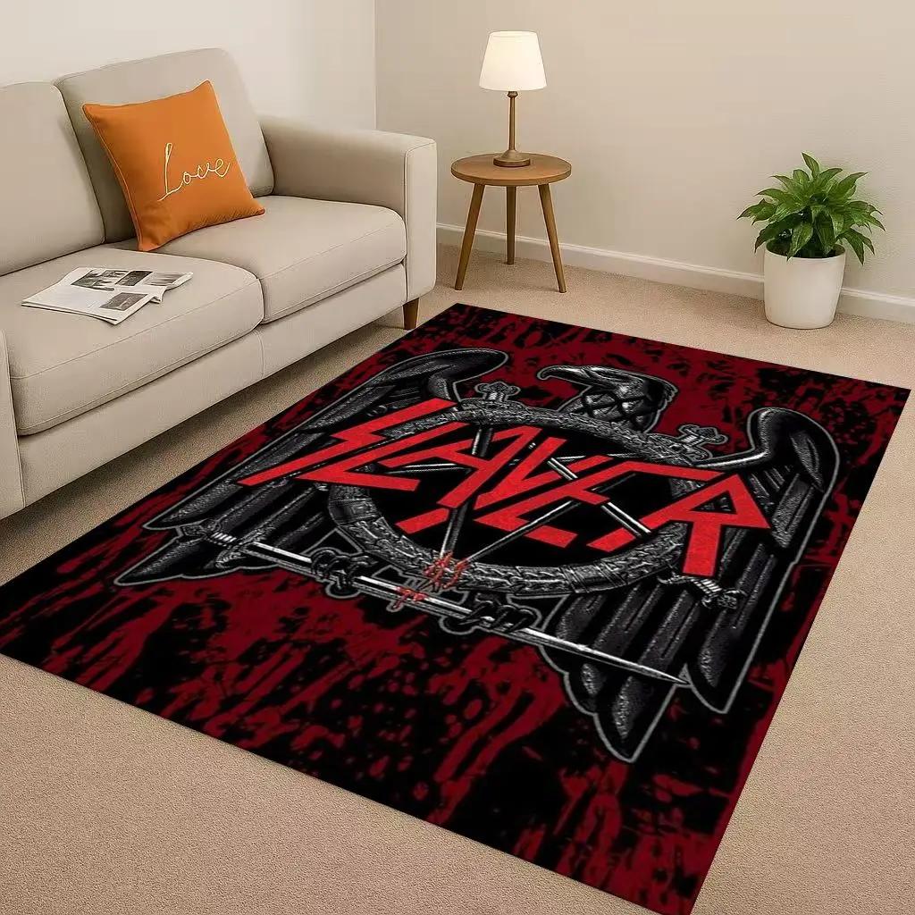 HD Slayer Thrash Metal Rcck Band Skull Sign Living Room Non Slip Area Rug Carpet for Bedroom Playroom Sofa,Home Decor Doormat