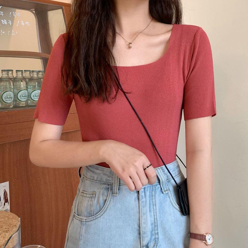Sleeve Summer Short Solid Womens Color All Match Pullover Knit Sweater