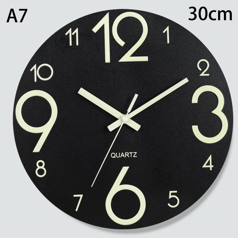 Round Luminous Wall Clock Glow In Dark Wooden Silent NonTicking Modern Style for Bedroom Decor