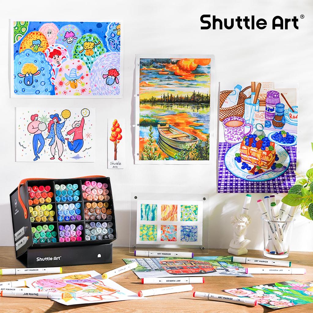 Shuttle Art Illustration Marker Alcohol Twin Tip Blender Carrying and Color Chart Perfect for Coloring and Art A Great Gift for Adults and 120-Color