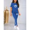 Damen Stretch Kurzarm T-Shirt Hohe Taille Lange Hosen 2-teiliges Workout Yoga Outfit