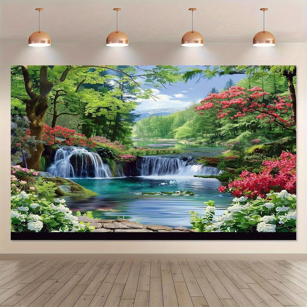 Polyester Landscape Waterfall and Forest Flower Background Banner - Universal Multi purpose Indoor and Outdoor Decoration