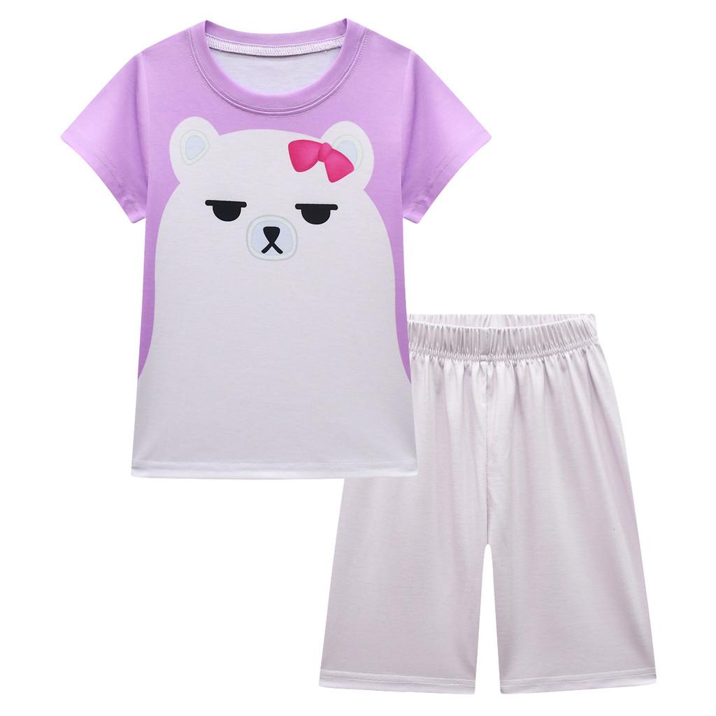 

Kids Girls K-POP Demon Star Mira Bear Print Short Sleeves T-shirt Pants Shorts Clothes Sets 160cm