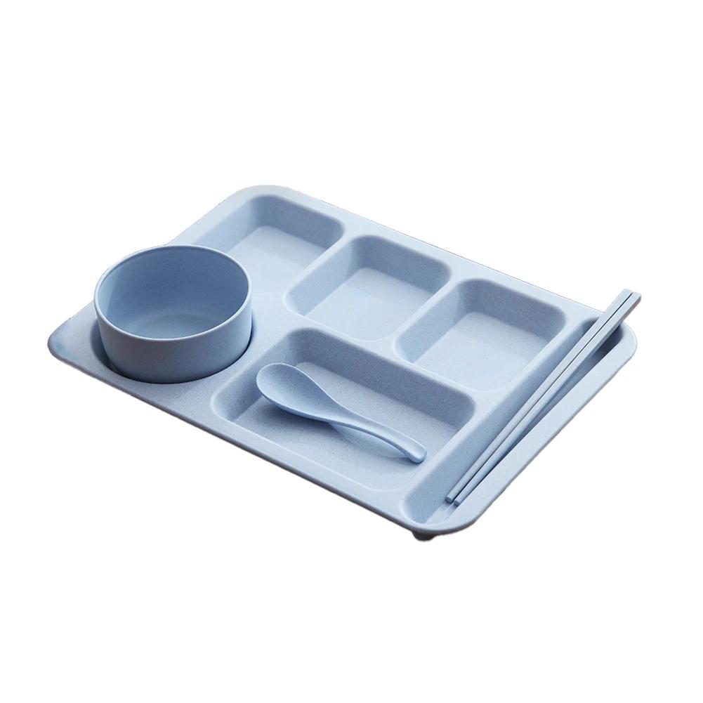 1Set Student Meal Plate Fast Food Bowls Anti-fall Household Meal Plate Separation Plate Bowl Cup Set Dinner Set Service Assiette