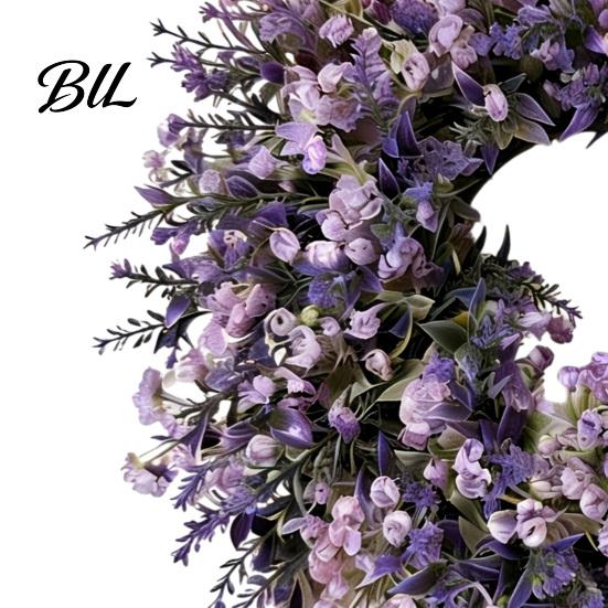 Décoration Lavande Fausse Couronne Artificielle pour Porte d'Entrée Printemps Été Arrangement de Fleurs Simulées Violettes Fausses Mur Intérieur Extérieur Porche Fenêtre