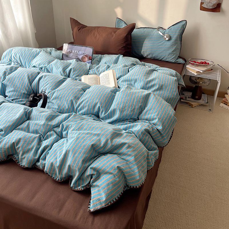 Premium Washed Cotton Bedding Set - 2026 Edition, Luxurious All-Season Four-Piece with Shell Edge Design
