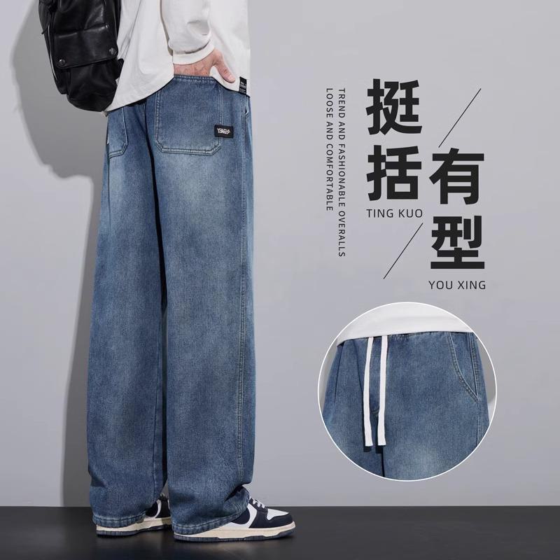 

Мужские свободные прямые джинсы в стиле ретро с широкими штанинами и бархатом — новая коллекция весна, осень и зима 2024 года regular, 3XL темно-синий