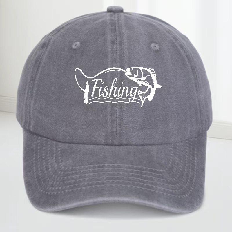 Fischerei-Print Baseballkappe für Unisex, Outdoor-Hut mit gebogenem Schirm, stylische amerikanische gewaschene Vintage-Baseballkappe, trendiger Stil