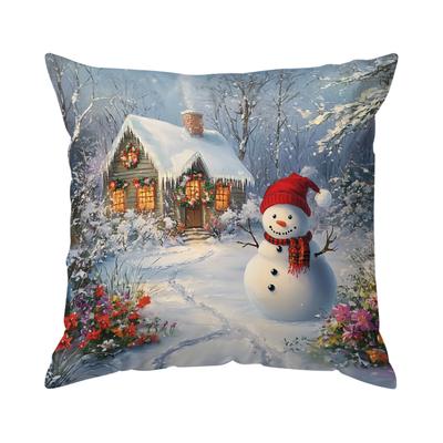 Christmas Snowman Cushions Pillowcase Polyester Cushion Cover Throw Pillow Sofa Decoration Pillowcover Home Car Sofa Decor