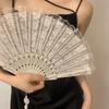 Vintage Lace Folding Fan with Tassel Portable Summer Lolita Black White Hand Held Fan Dance Performance Photo Props Party Costume Accessories Gift