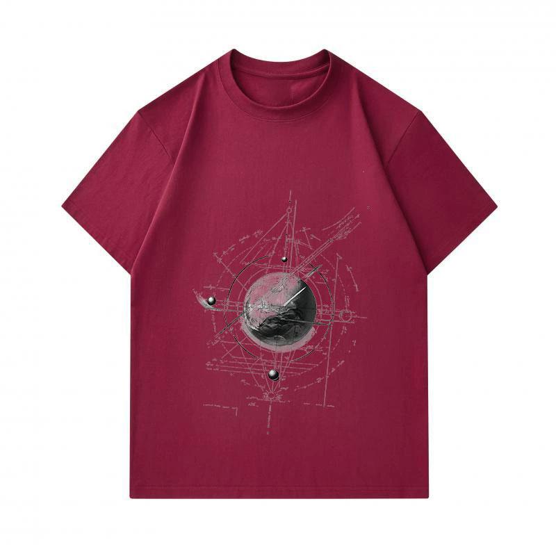 Men's 100% Cotton Crew Neck Short Sleeve T-shirt, Abstract Geometric Tech Globe Print Casual Comfortable Tee for Daily Street Wear, Soft Breathable Re