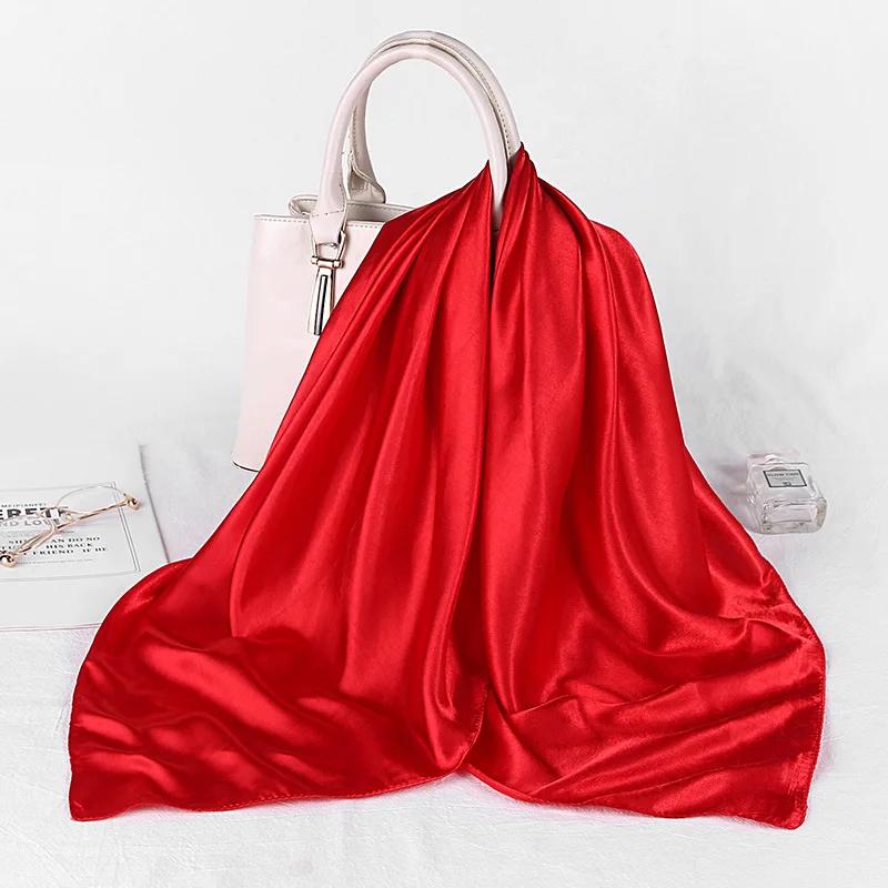 

Модные шарфы хиджаб для женщин шелковый атласный платок для волос женский однотонный платок 90*90 см квадратные платки шейные платки для женщин 90x90cm