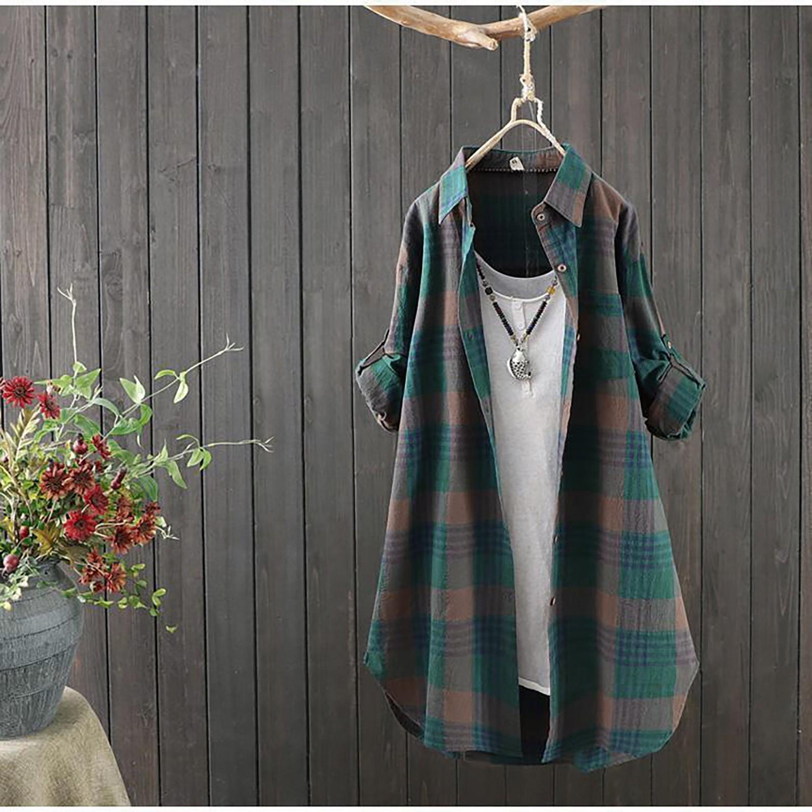 Women s Fashion Casual Plaid Shirt In The Long Loose Korean Version Of A Large Size Shirt Long Sleeve Top L тёмно-синий