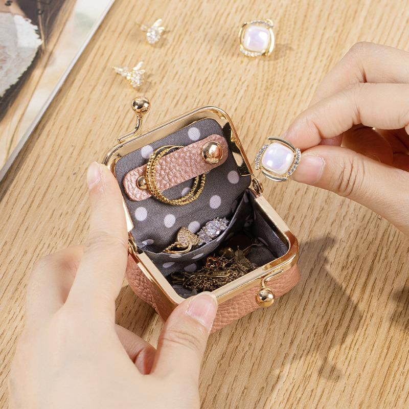 Leather Japanese Diamond Ring Jewelry Bag Fashion Mini Ring Necklace Earrings Jewelry Box Pearlescent Cowhide Change Bag Women
