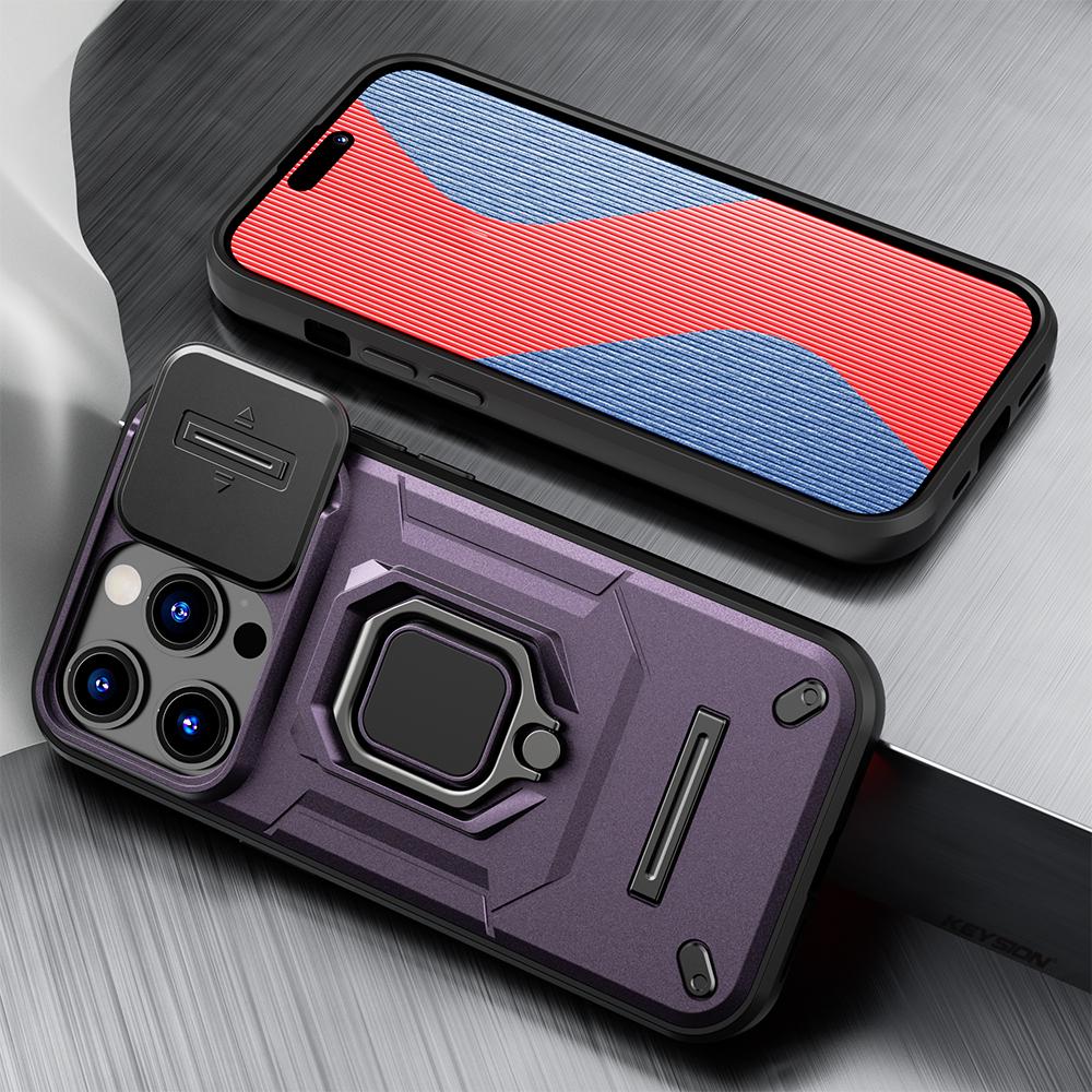 KEYSION Shockproof Case for iPhone 14 Pro Max 14 Plus Slide Camera Lens Protection Ring Stand Phone Cover for iPhone 13 Pro Max