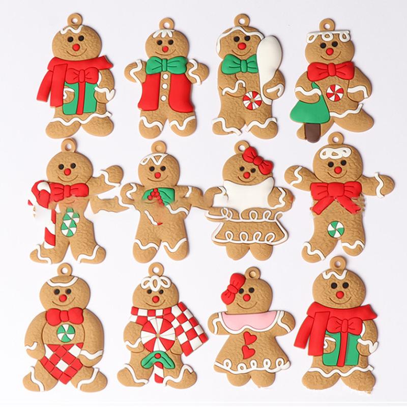 Niedliche Cartoon Lebkuchenmann Ornamente Weihnachtsbaum Holz Hänge Dekorationen Anhänger Hängende Heimdeko
