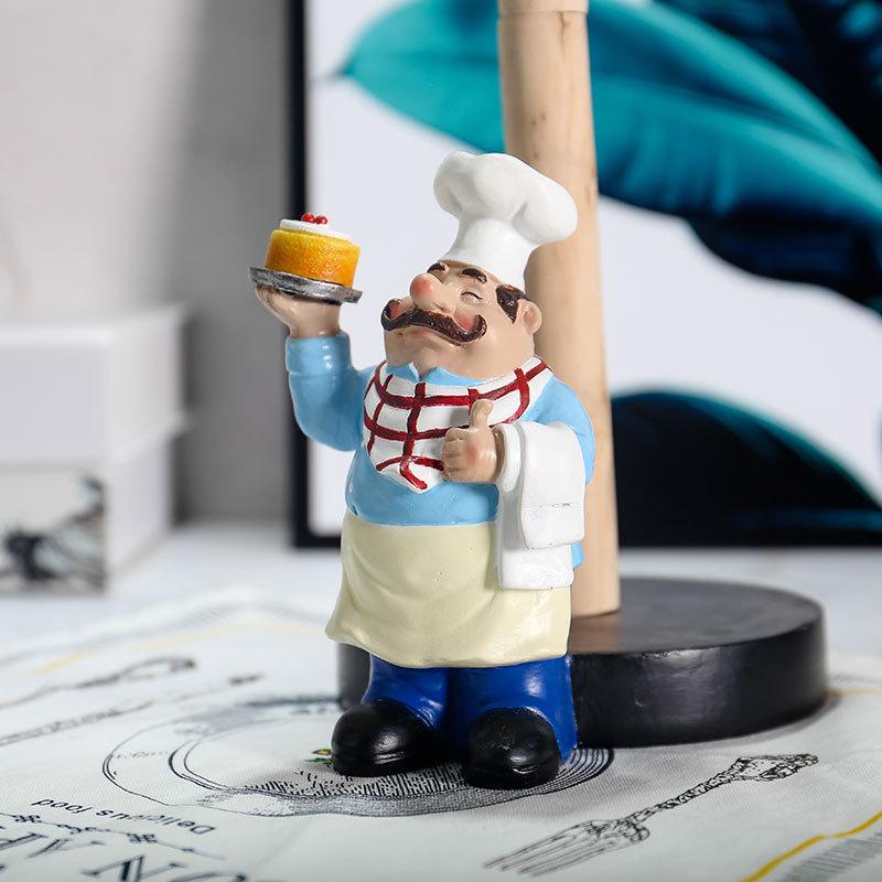 Chef Figurine Tissue Holder - European Style Resin Ornament for Kitchen and Restaurant Decor