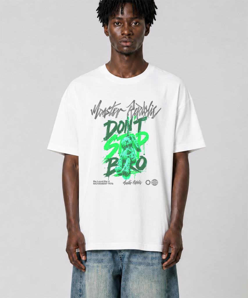 MONSTER REPUBLIC Rabbit Don'T Stop Bro Green T-Shirt White_9176